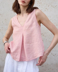 Women's linen retro sleeveless top – loose casual fit, two-sided wear design, perfect for summer beach holidays, high-street fashion, or office lady outfits.