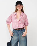 Versatile plaid overshirt featuring vintage-inspired pattern and relaxed fit. Breathable lightweight shacket for women that works as a shirt or jacket—ideal for casual weekends and spring street style.