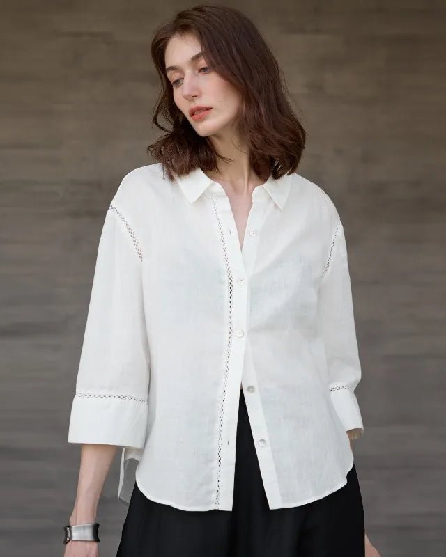 Casual Three-Quarter Sleeve Collared Lace Shirt