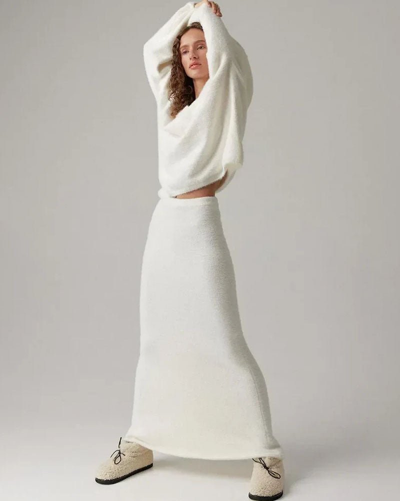 Casual V-neck Sweater& Skirt Set