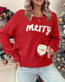 Red Christmas Crew Neck Pullover Sweater - Acrylic Midweight Knit with 3D Letter Graphic for Winter Commutes & Casual Outings