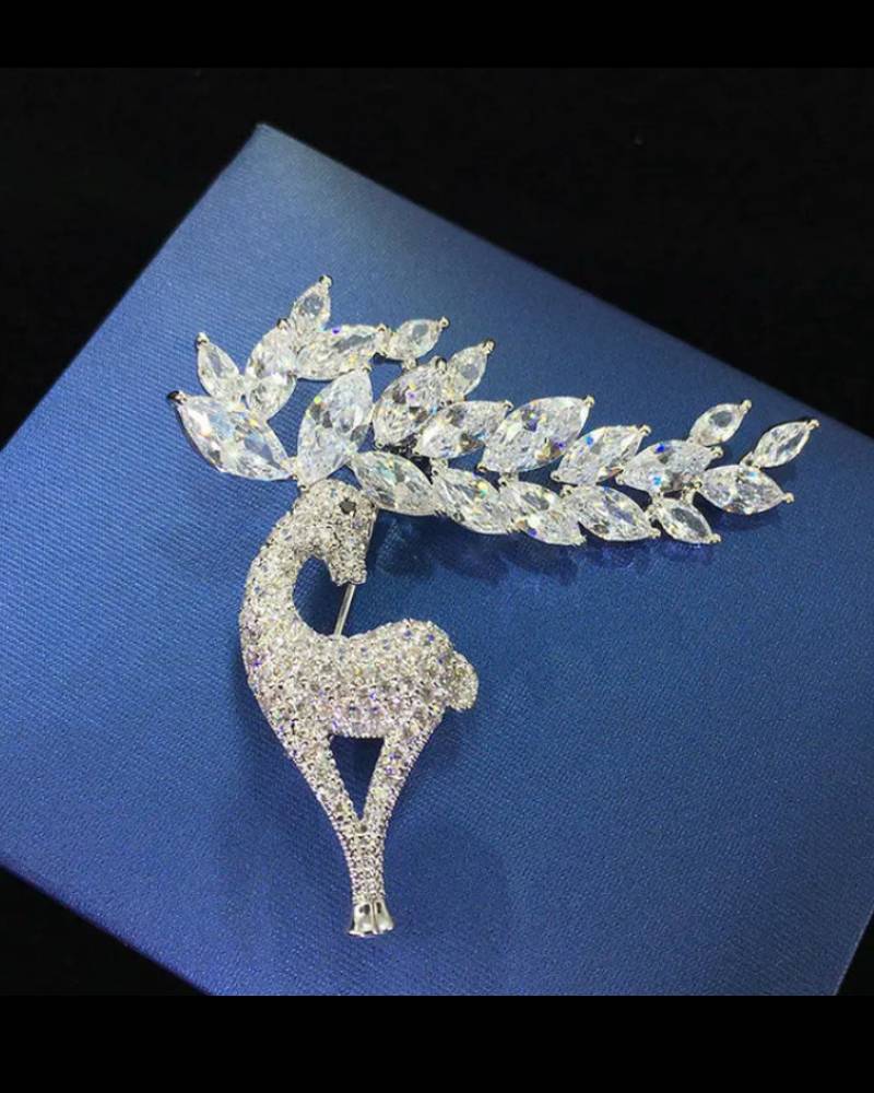 Christmas Deer Rhinestone Brooch Pin