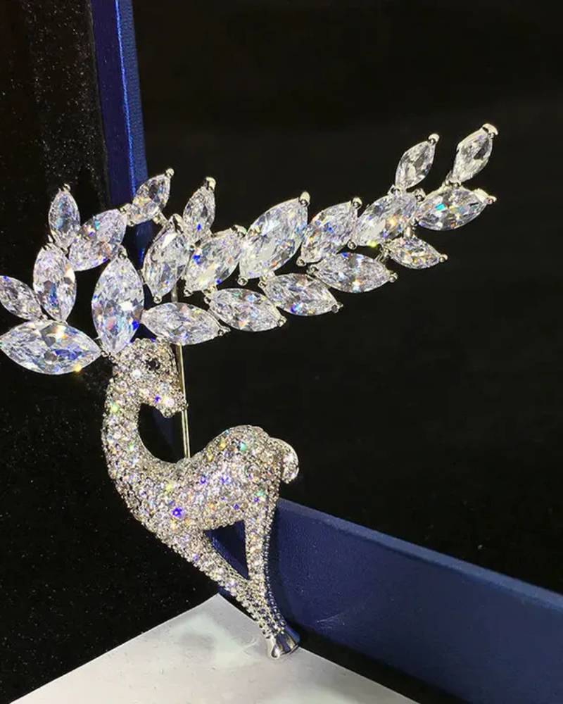Christmas Deer Rhinestone Brooch Pin