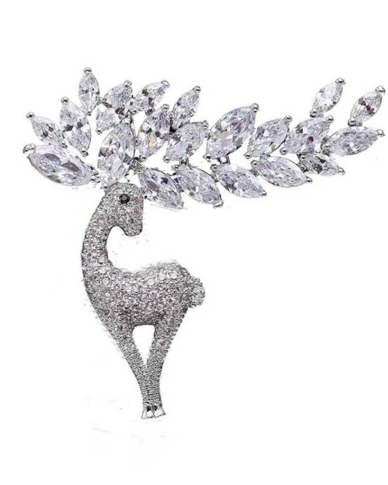 Christmas Deer Rhinestone Brooch Pin