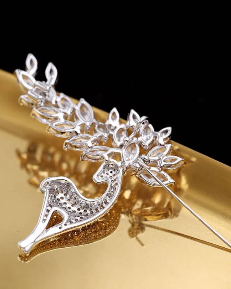Christmas Deer Rhinestone Brooch Pin