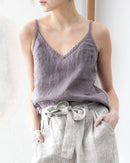 Women's camisole - V-neck design, rayon-viscose woven fabric with tatting craft, non-stretchy and lightweight, perfect for summer daily wear, brunch dates or layered under blouses.
