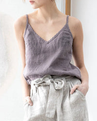 Women's camisole - V-neck design, rayon-viscose woven fabric with tatting craft, non-stretchy and lightweight, perfect for summer daily wear, brunch dates or layered under blouses.