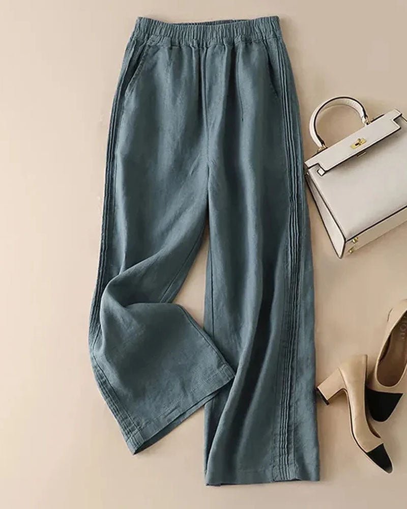Cotton-Linen Blended Wide Leg Trousers