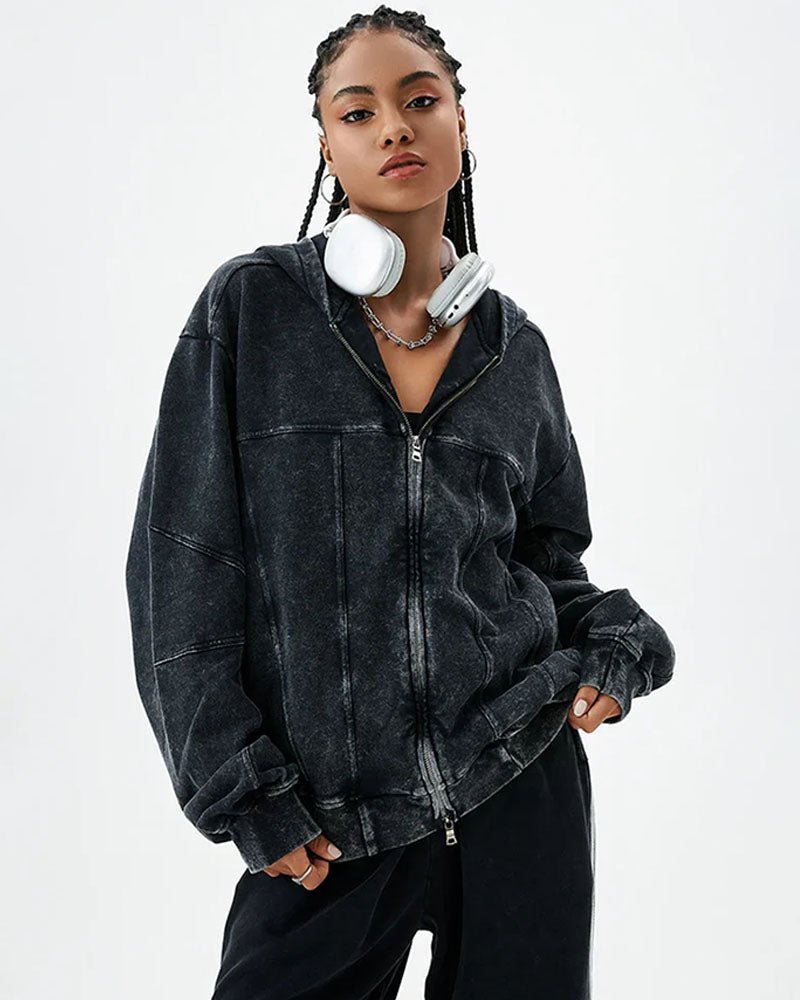 Cotton Retro Washed Zipper Hoodies