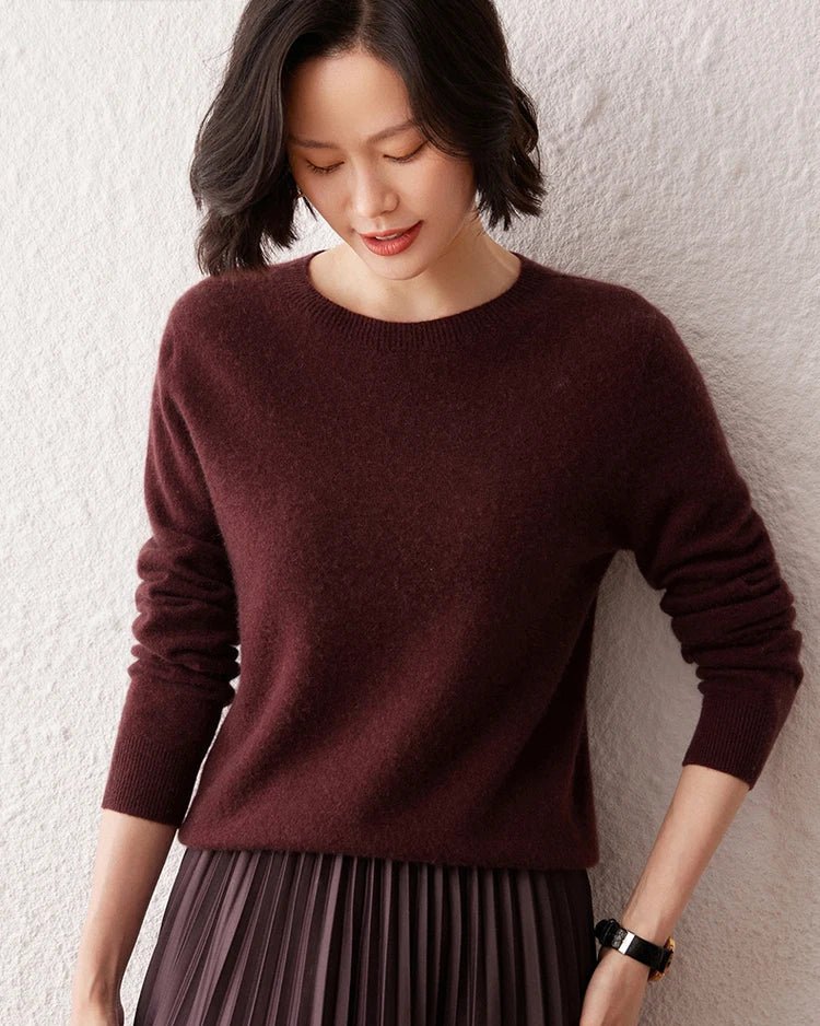 Crew Neck Long-Sleeved Cashmere Knit Sweater