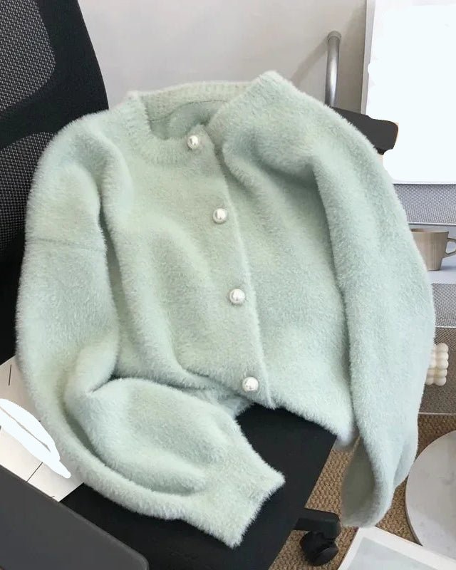 Crew Neck Single-Breasted Knit Sweater