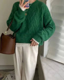 Crew Neck Cable Knit Wool Sweater