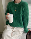 Crew Neck Cable Knit Wool Sweater