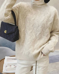 Crew Neck Cable Knit Wool Sweater