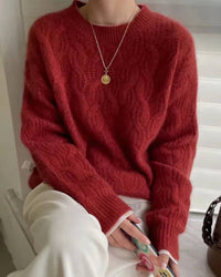 Crew Neck Cable Knit Wool Sweater