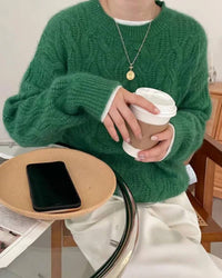 Crew Neck Cable Knit Wool Sweater