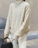 Crew Neck Cable Knit Wool Sweater