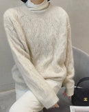 Crew Neck Cable Knit Wool Sweater