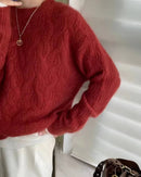 Crew Neck Cable Knit Wool Sweater