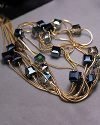 90 cm Austrian-crystal bead long necklace, gold-tone chain, delicate sparkle—perfect for dressing up winter sweaters or summer tees.