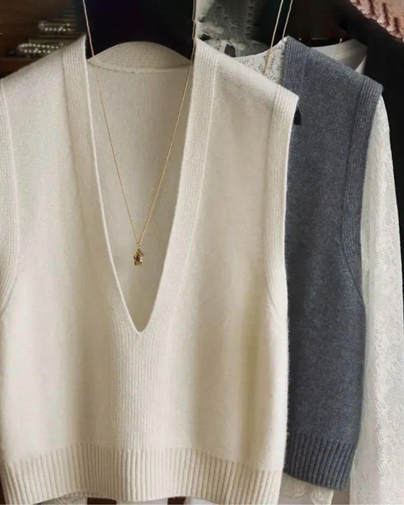 Deep V-Neck Wool Vest