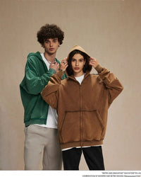 Oversized distressed hoodie featuring hand-dyed batik swirls, washed for a vintage fade—perfect men’s layer for campus or concert nights.