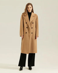 women cashmere coat - double-faced seamless weave, hand-sewn collar & horn buttons, warm elegant outerwear for fall winter