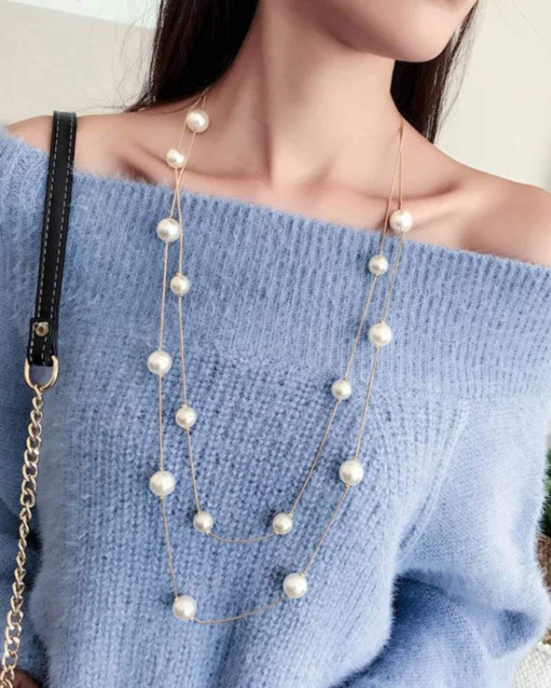 Double Layer Pearl Necklace SweaterChain
