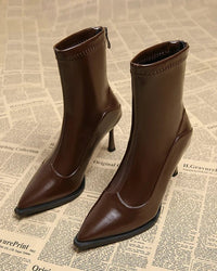 Women's party ankle boots - pointed toe, high-heel design and ZIP closure, PU upper with fabric insole and microfiber lining, perfect for evening events, cocktail parties or glamorous nighttime outings.