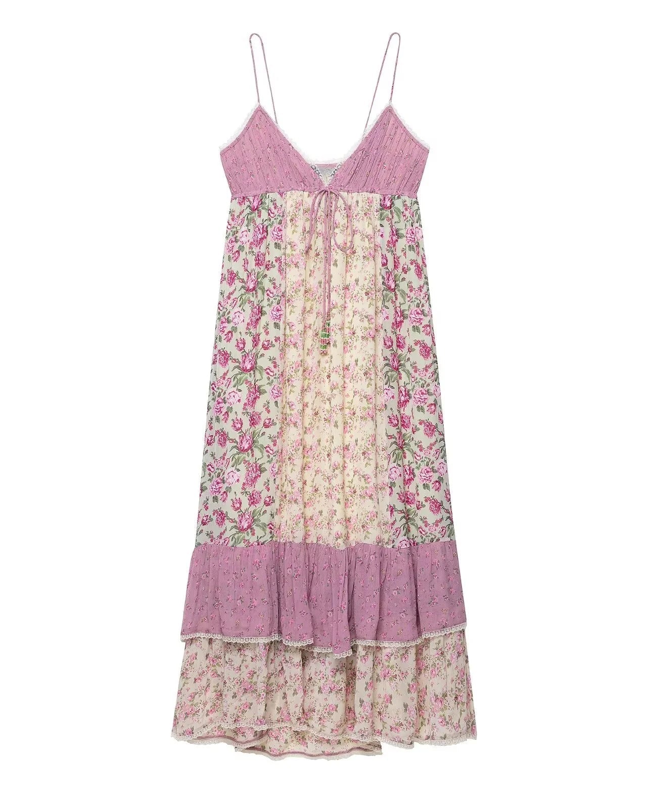 Fashionable Floral Patchwork Halter Maxi Dress