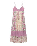 Women's lavender camisole dress - fashionable floral patchwork, halter V-neck and loose fit, polyester tatted fabric for summer beach outings, casual gatherings or daytime events.