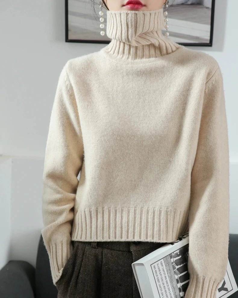 Wool Turtleneck Slim Knit Sweater