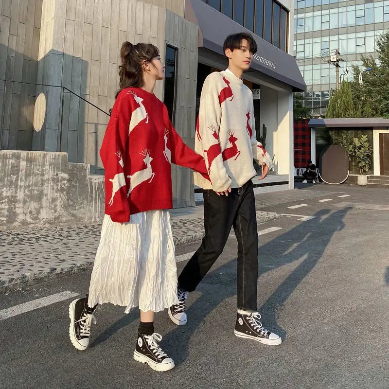Oversized Reindeer Jacquard Couples Christmas Sweater