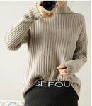 Ribbed Knit Turtleneck Wool Sweater