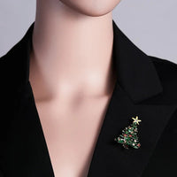 Christmas Tree Rhinestone Brooches