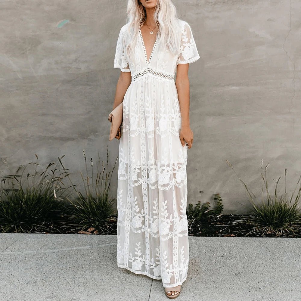 Embroidery Boho Lace Maxi Dress