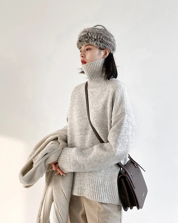 Oversized Half-Turtleneck Mohair Knit Sweater