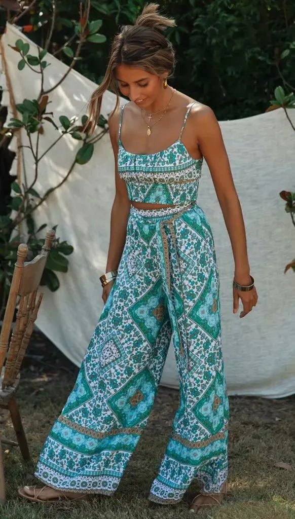 Boho Pattern Camisole & Wide Leg Pants Set