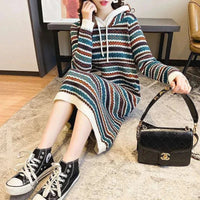 Oversized Striped Knitted Hooded Dress