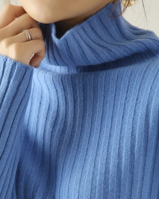 Ribbed Knit Turtleneck Wool Sweater