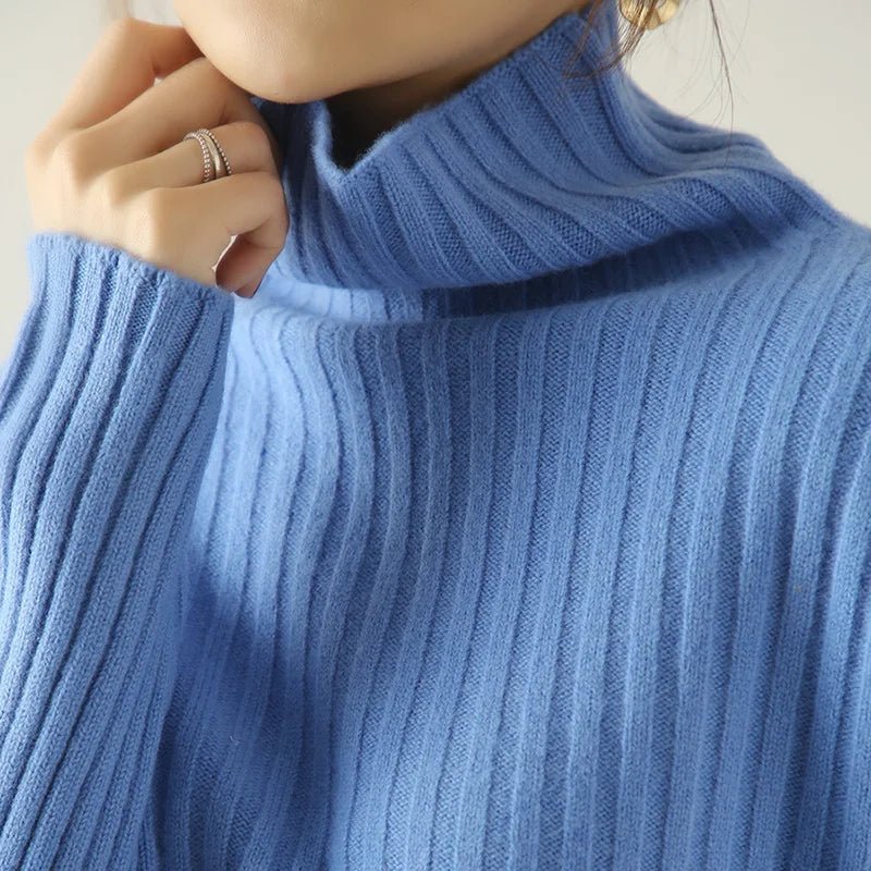 Ribbed Knit Turtleneck Wool Sweater