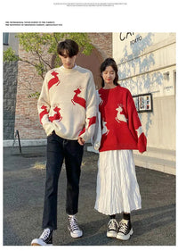 Oversized Reindeer Jacquard Couples Christmas Sweater