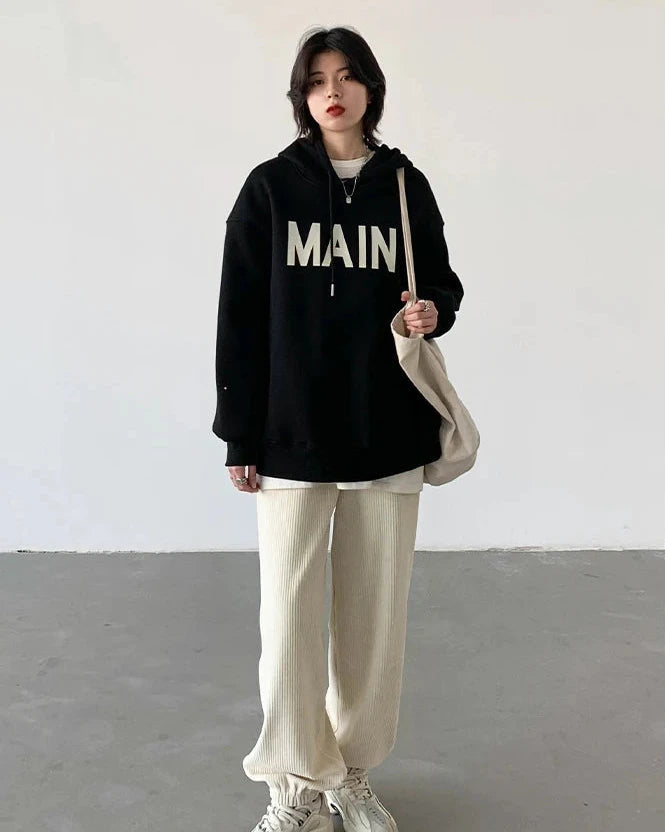 Loose Fleece Lined Hooded Pullover