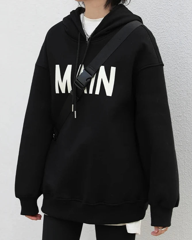 Loose Fleece Lined Hooded Pullover