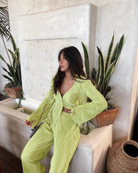 Pleated Long Sleeve Shirt And Pants Set