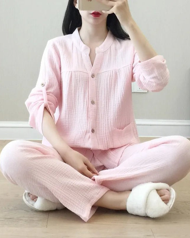 Long Sleeve Shirt & Trouser Cotton Pajamas Suit