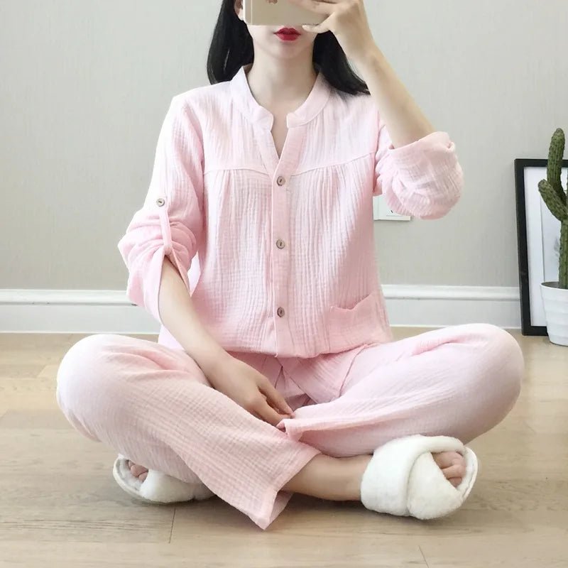 Long Sleeve Shirt & Trouser Cotton Pajamas Suit