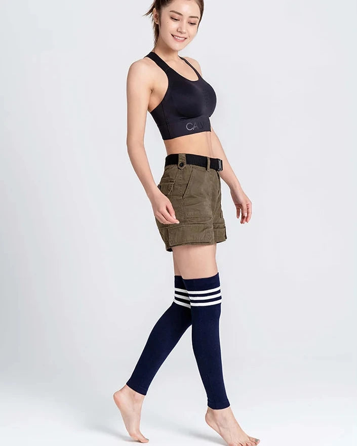 Striped Knit Cotton Blend Leg Warmers