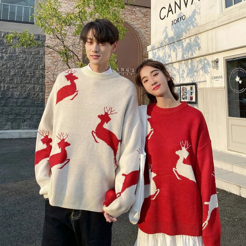 Oversized Reindeer Jacquard Couples Christmas Sweater