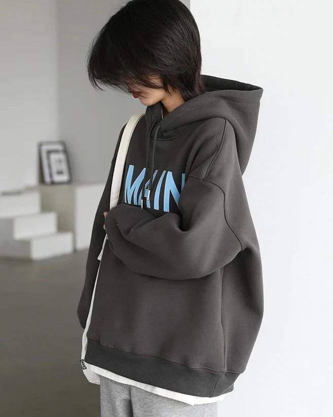 Loose Fleece Lined Hooded Pullover